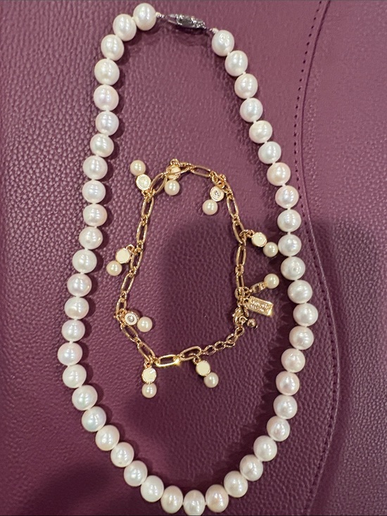kate spade Jewelry - kate spade White Pearl Bracelet with Gold Charm Chain and Pearl Necklace.